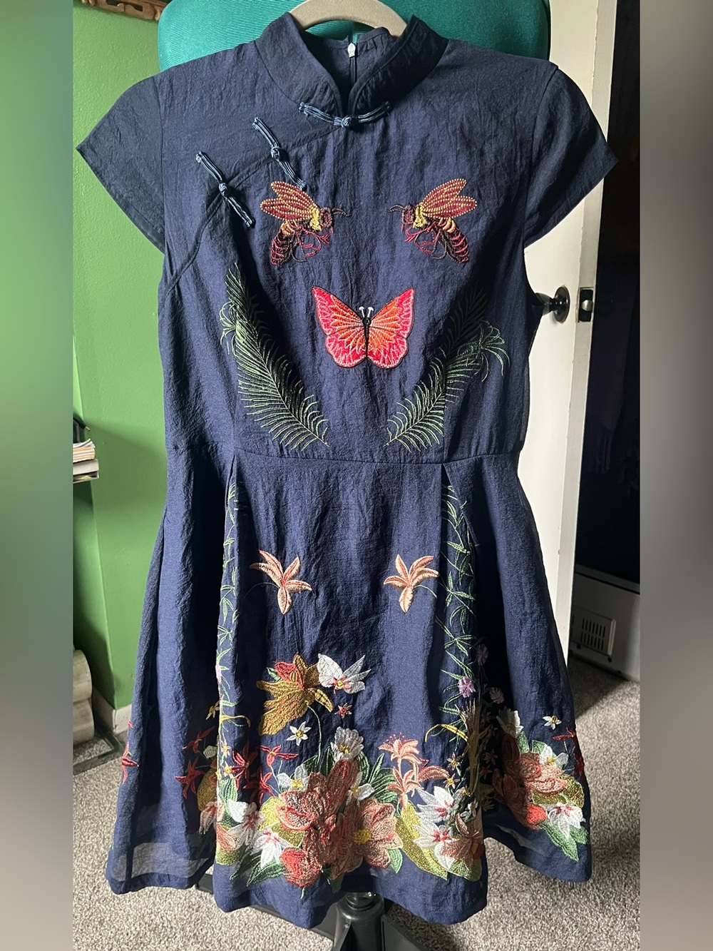 Navy Embroidered Butterfly & Floral Dress